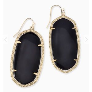 Danielle Gold Drop Earrings In Black Opaque Glass
